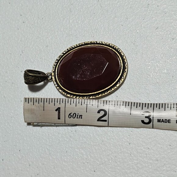 Elegant Oval Brass Pendant Brown Faceted Stone Textured Back Retro Fashion Women - Picture 7 of 7